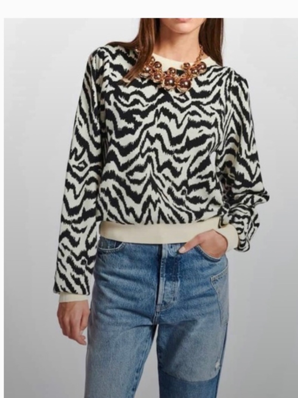 essentiel antwerp zhello jacquard zebra print sweater warm white and black xs